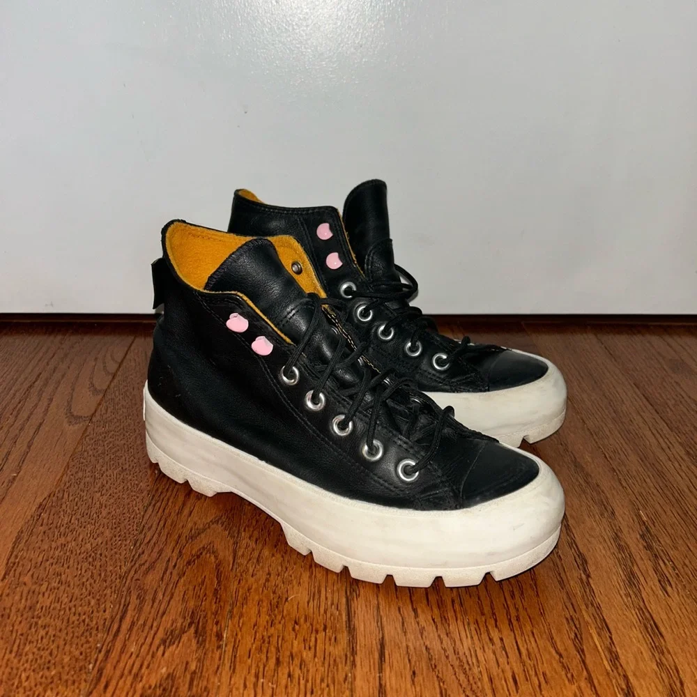 Converse Black and Pink High-Top Sneakers with Rugged Sole - Picture 2 of 11